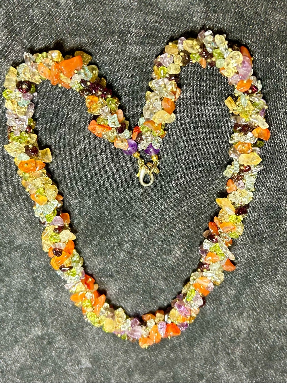 Vintage Multi-Gemstone Cluster Necklace Amethyst Garnet Citrine Peridot 76.56 g